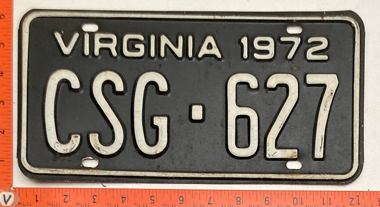 1972 Virginia #CSG-627 Passenger License Plate