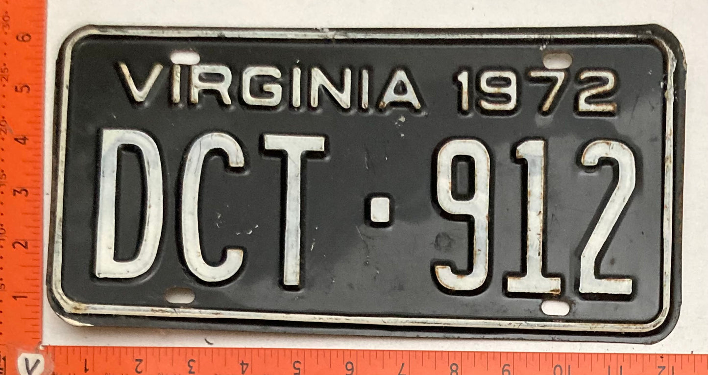 1972 Virginia #DCT-912 Passenger License Plate