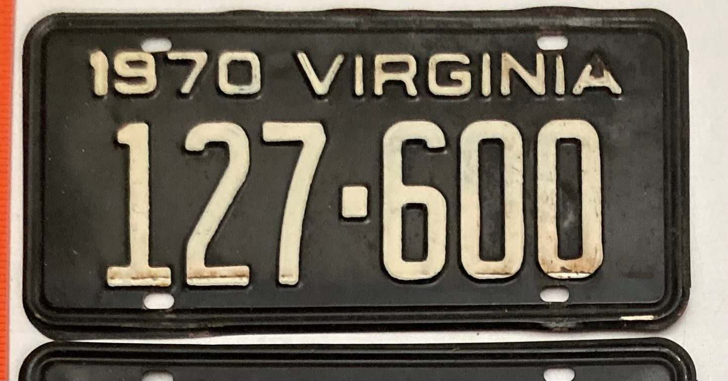1970 Virginia #127-600 Passenger License Plate PAIR