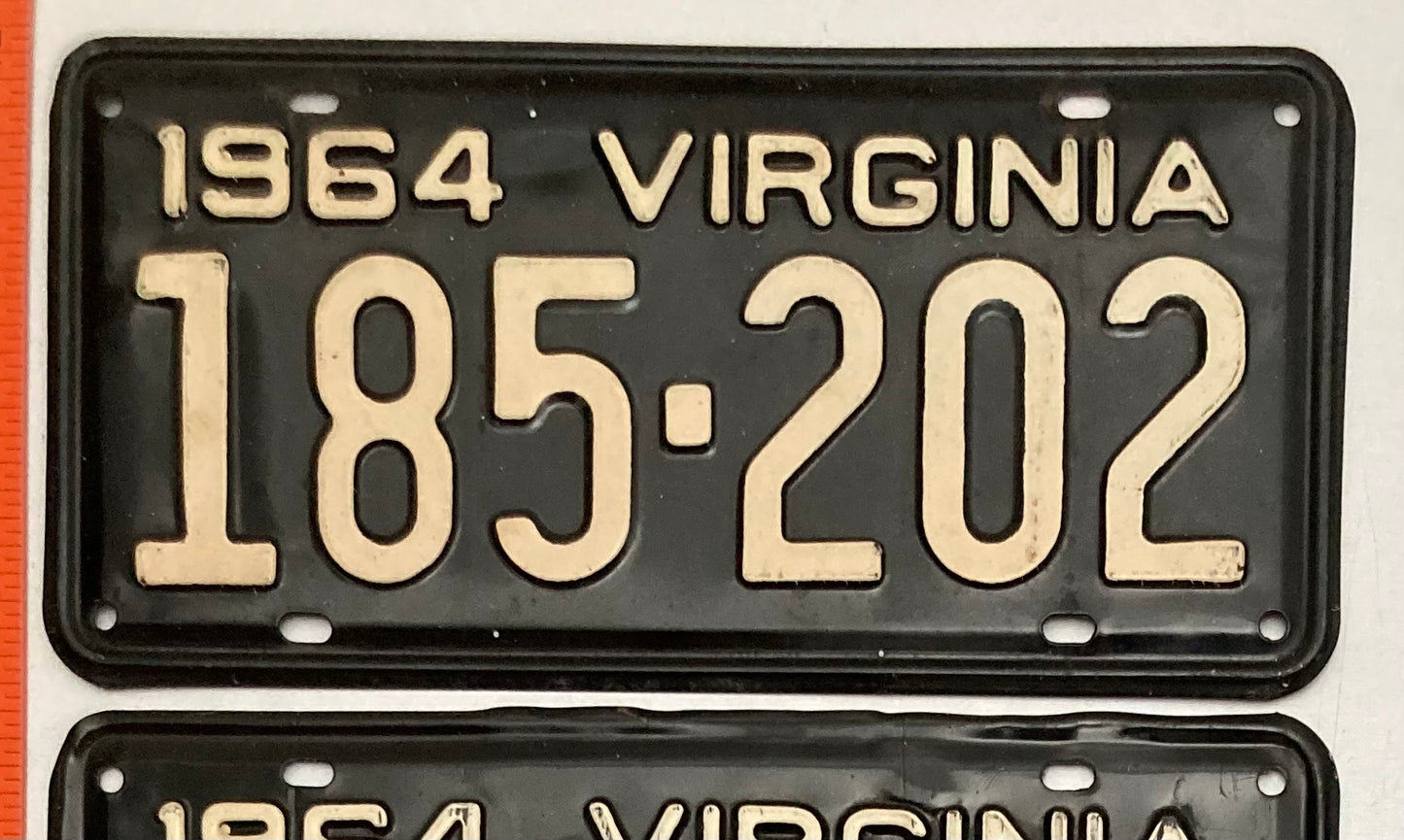 1964 Virginia #185-202 Passenger License Plate PAIR