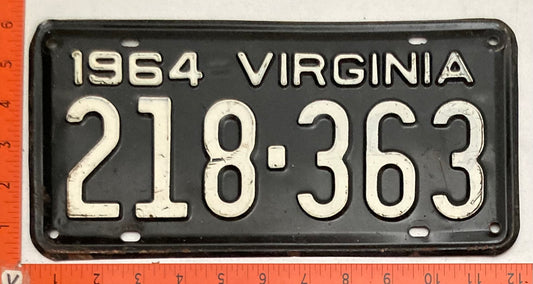 1964 Virginia #218-363 Passenger License Plate