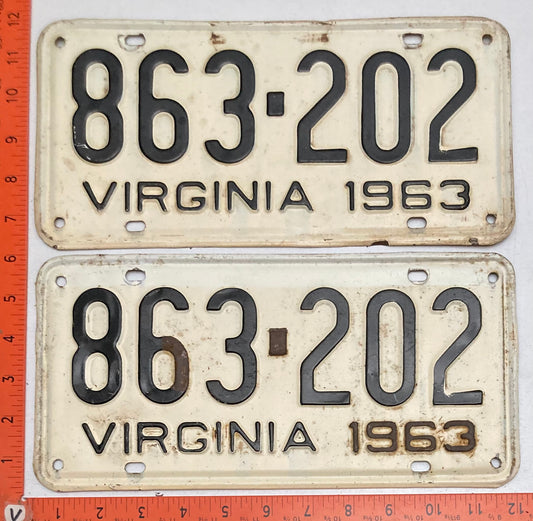 1963 Virginia #863-202 Passenger License Plate (Pair)