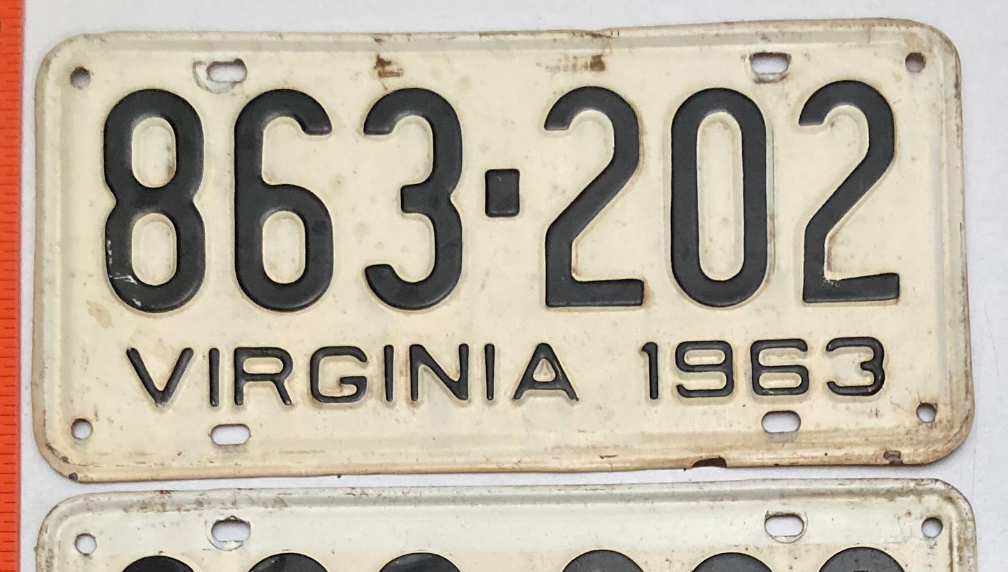 1963 Virginia #863-202 Passenger License Plate (Pair)
