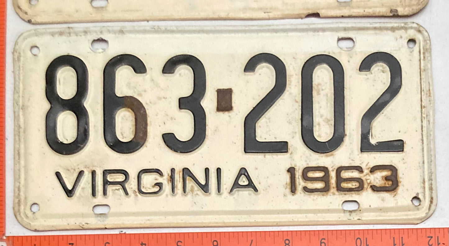1963 Virginia #863-202 Passenger License Plate (Pair)
