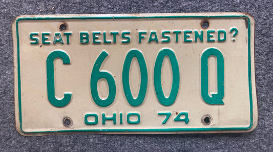 1974 Ohio #C 600 Q Passenger License Plate