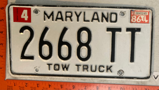1986 Maryland #2668 TT Tow Truck License Plate