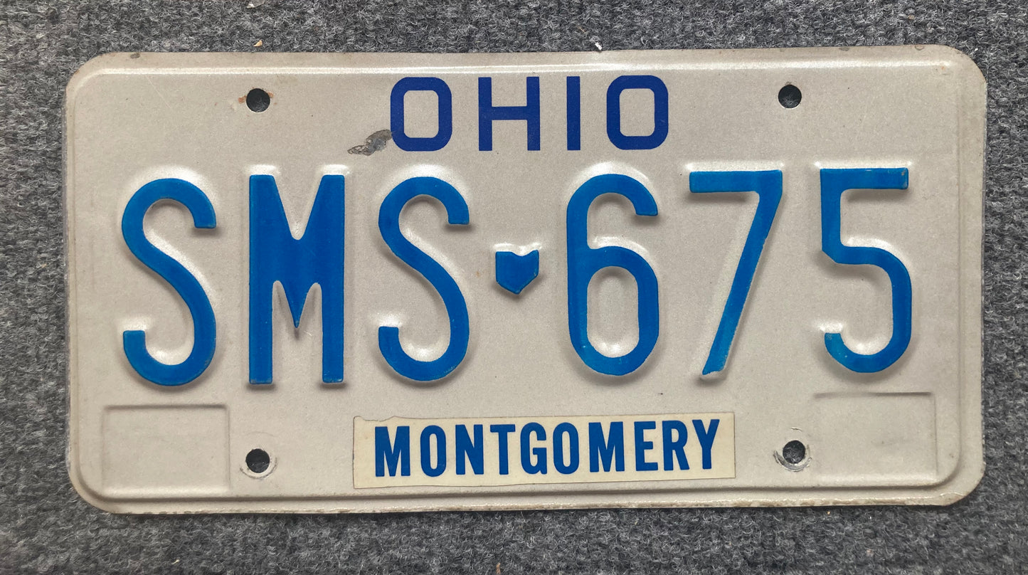Undated Ohio #SMS 675 Passenger License Plate