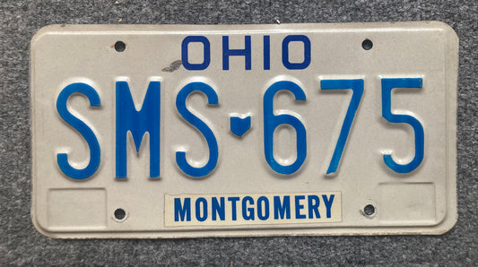 Undated Ohio #SMS 675 Passenger License Plate