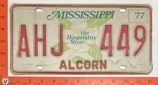 1977 Mississippi #AHJ 449 Passenger License Plate