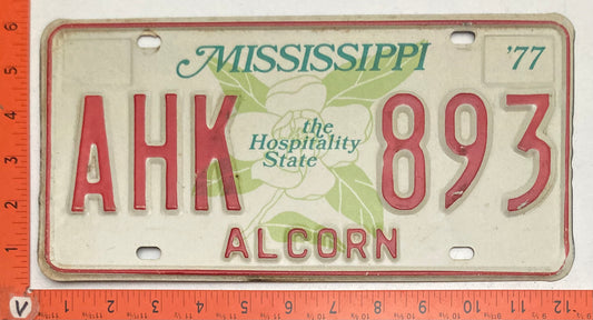1977 Mississippi #AHK 893 Passenger License Plate