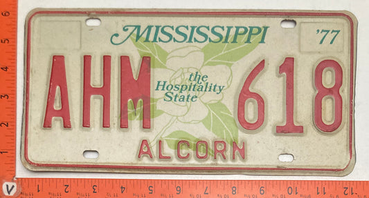 1977 Mississippi #AHM 618 Passenger License Plate
