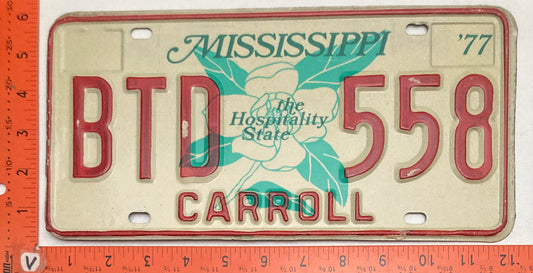 1977 Mississippi #BTD 558 Passenger License Plate