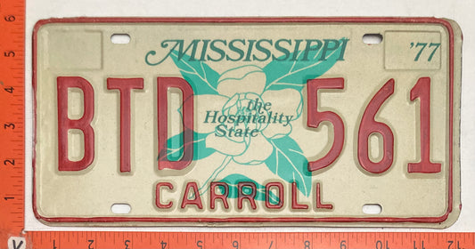 1977 Mississippi #BTD 561 Passenger License Plate