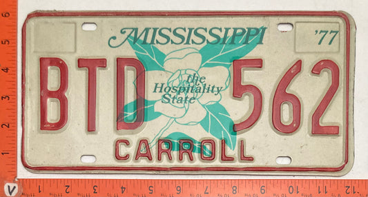1977 Mississippi #BTD 562 Passenger License Plate