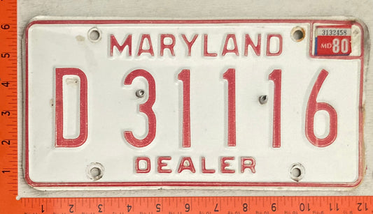 1980 Maryland #D 31116 Dealer License Plate