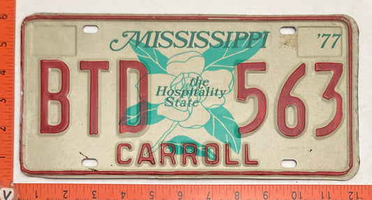 1977 Mississippi #BTD 563 Passenger License Plate