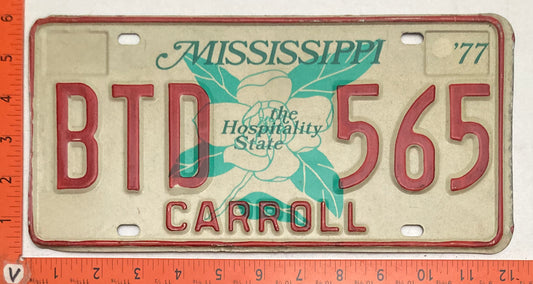 1977 Mississippi #BTD 565 Passenger License Plate