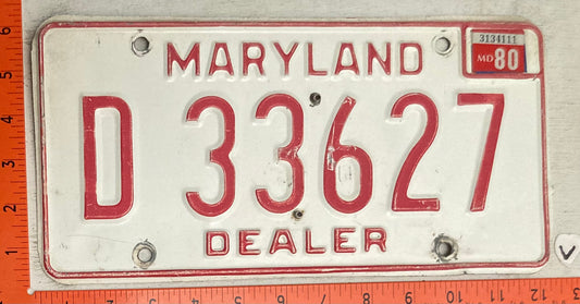 1980 Maryland #D 33627 Dealer License Plate