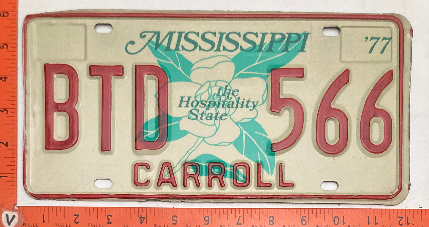 1977 Mississippi #BTD 566 Passenger License Plate