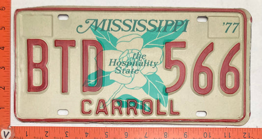 1977 Mississippi #BTD 566 Passenger License Plate