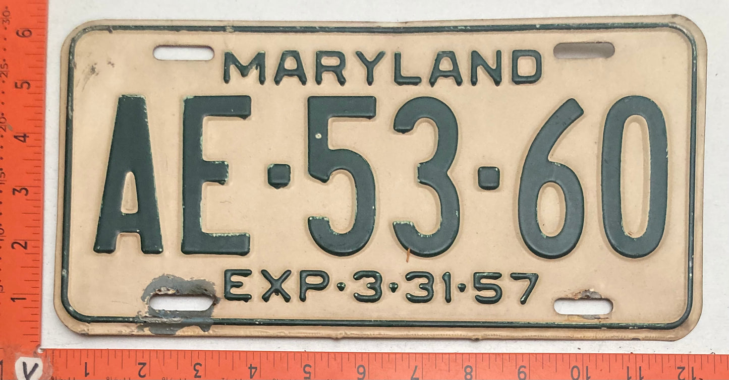 1957 Maryland #AE-53-60 Passenger License Plate