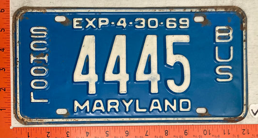 1969 Maryland #4445 School Bus License Plate