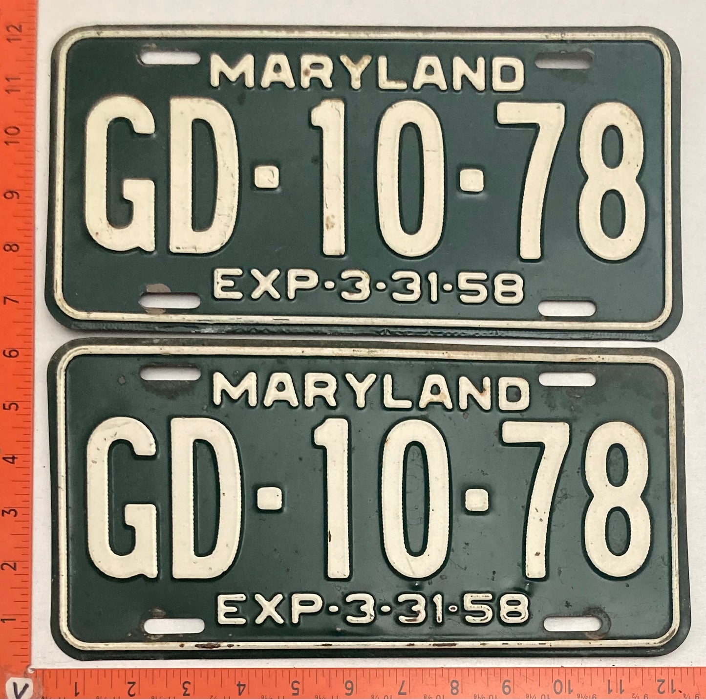 1958 Maryland #GD-10-78 Passenger License Plate (Pair)