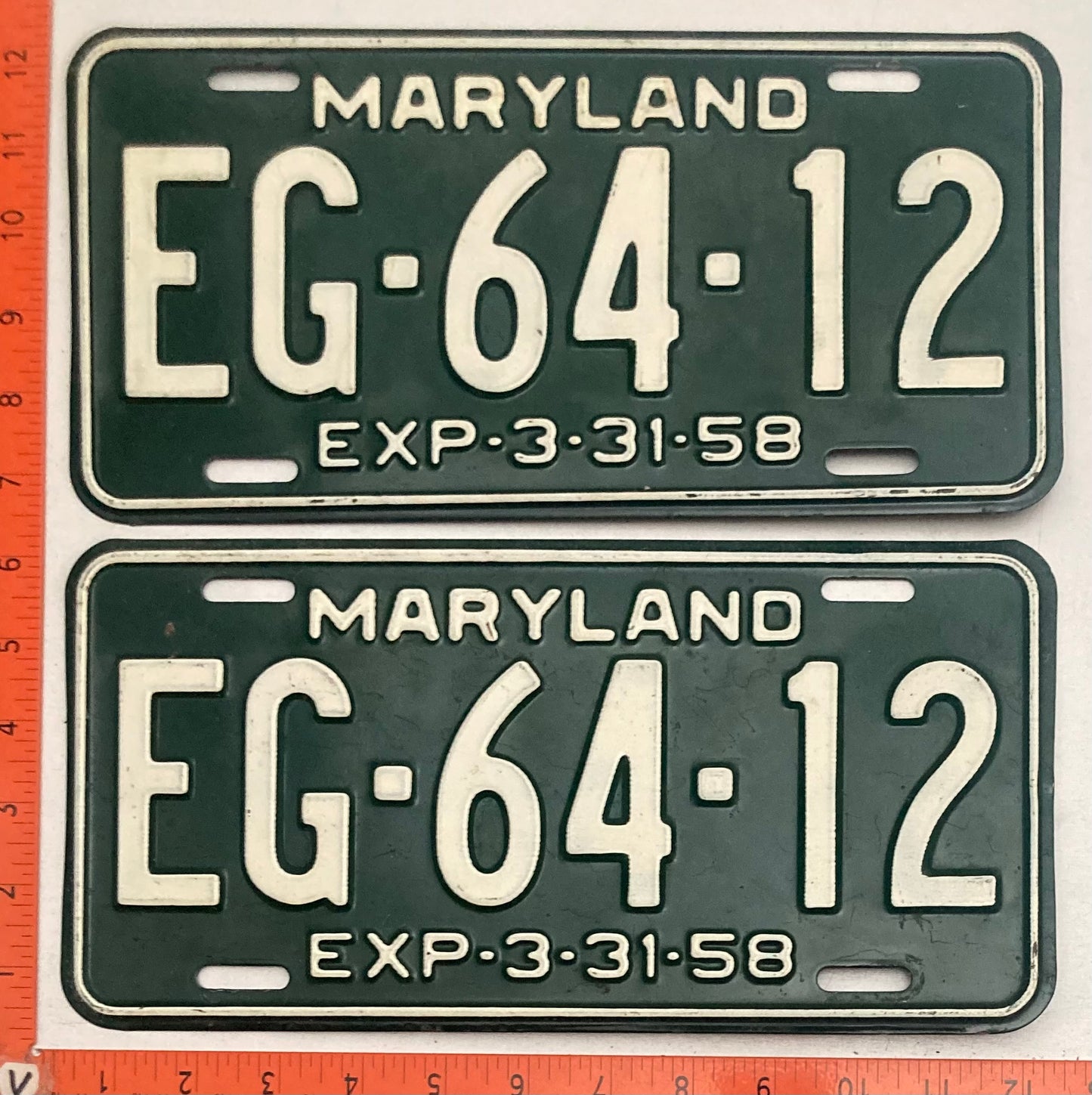 1958 Maryland #EG-64-12 Passenger License Plate (Pair)