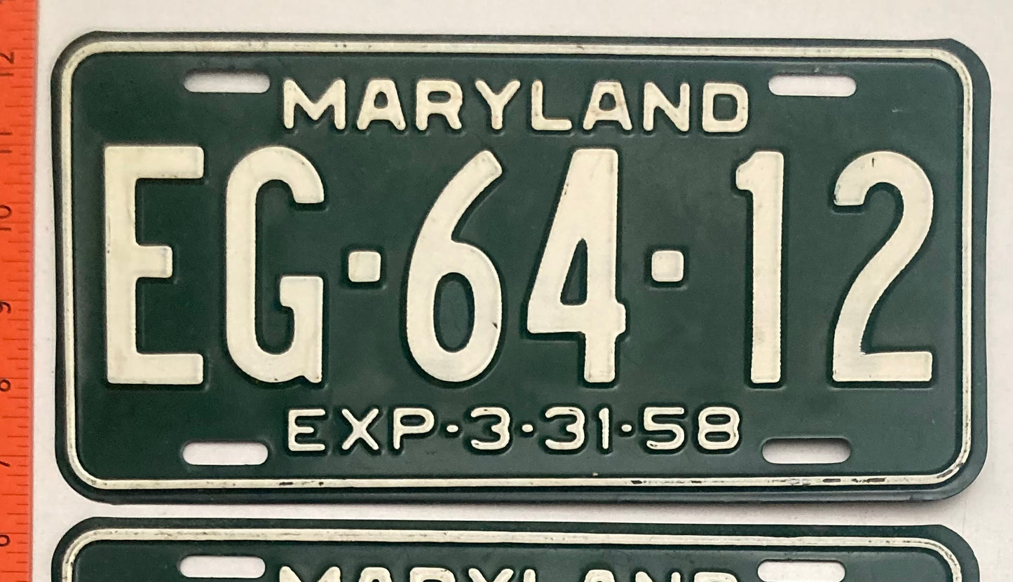 1958 Maryland #EG-64-12 Passenger License Plate (Pair)