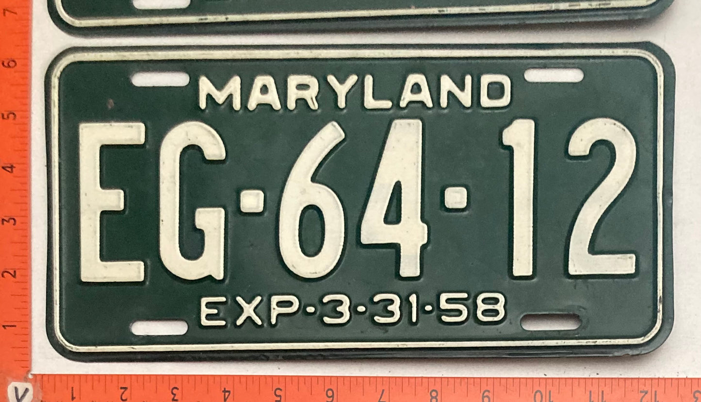 1958 Maryland #EG-64-12 Passenger License Plate (Pair)
