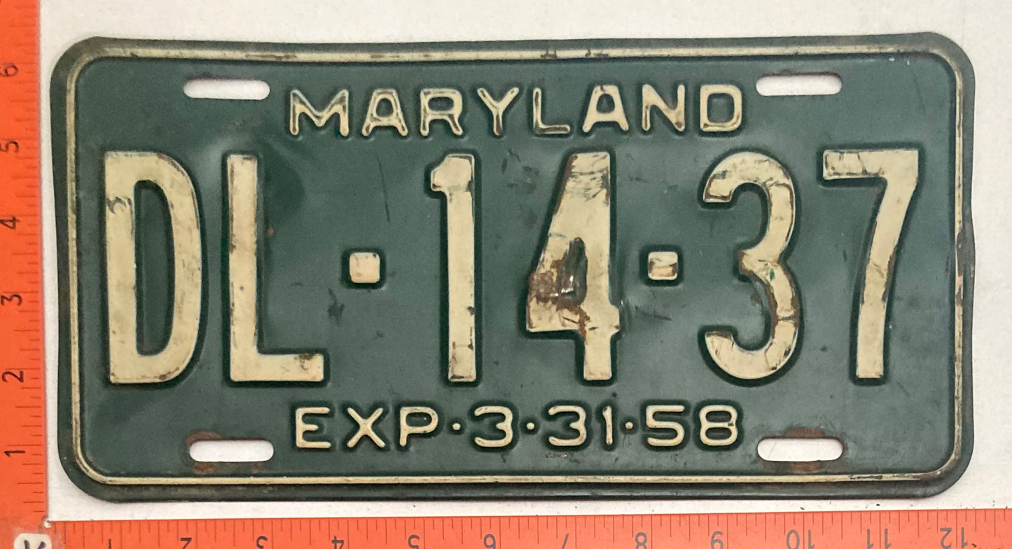 1958 Maryland #DL-14-37 Passenger License Plate  CRAFT
