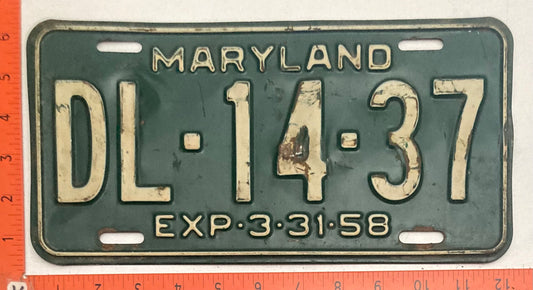 1958 Maryland #DL-14-37 Passenger License Plate  CRAFT