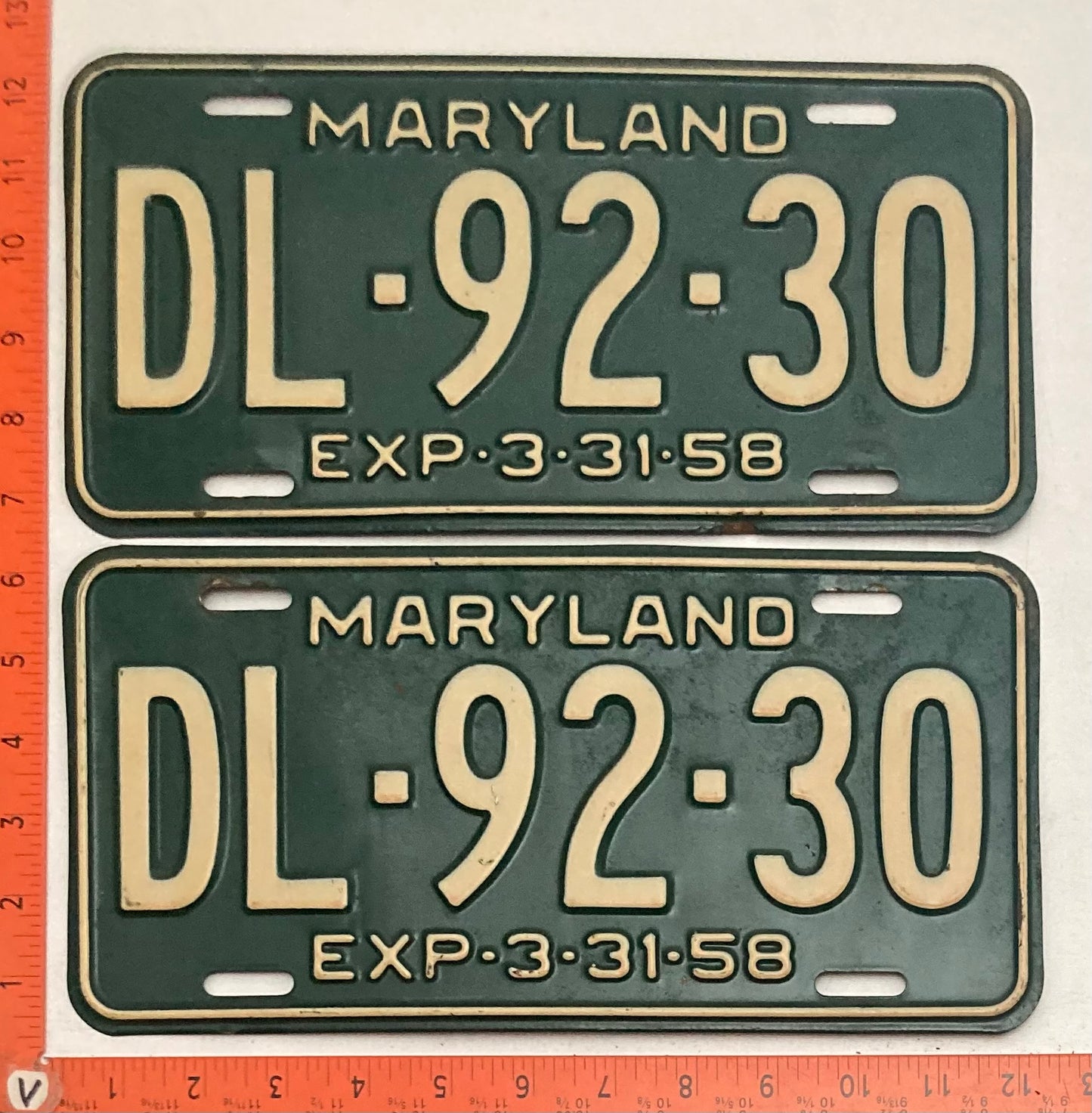 1958 Maryland #DL-92-30 Passenger License Plate (Pair)