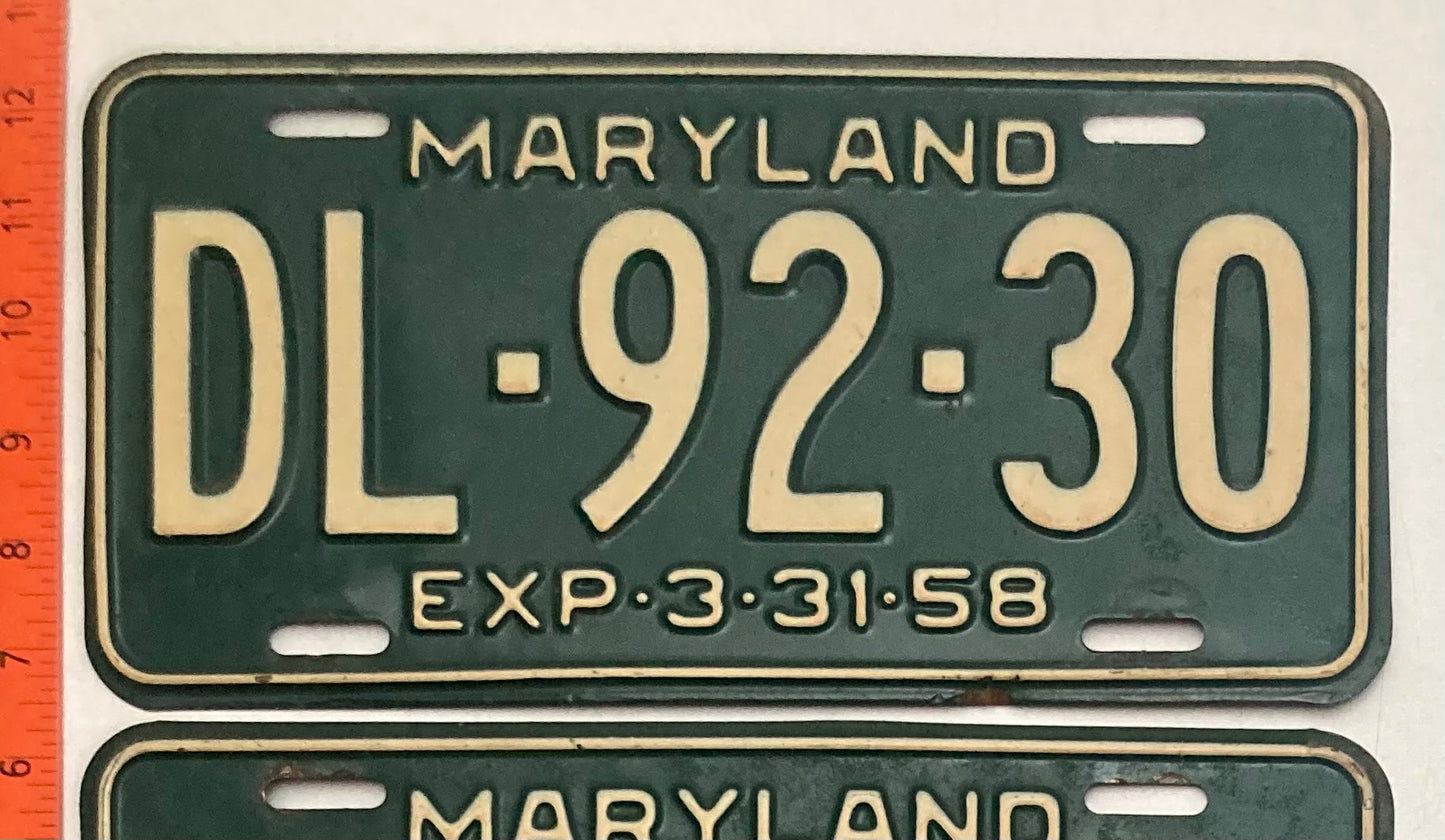 1958 Maryland #DL-92-30 Passenger License Plate (Pair)