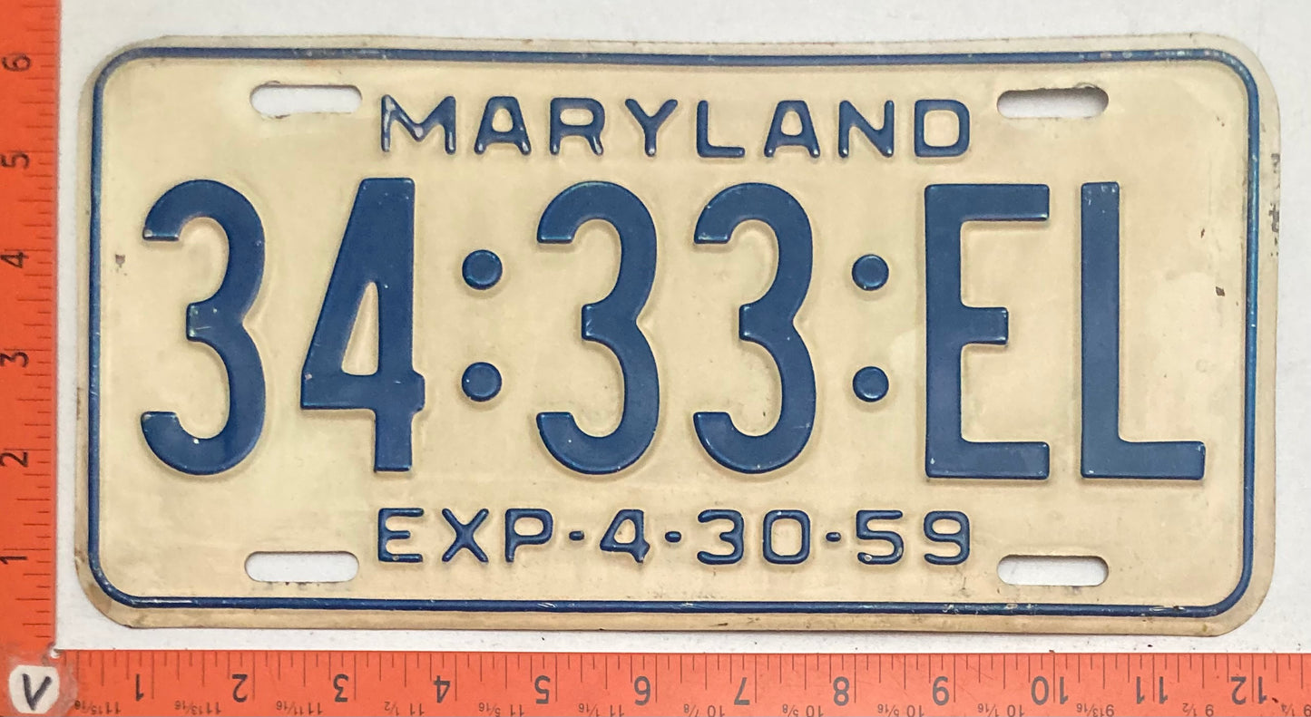 1959 Maryland #34:33:EL Truck License Plate
