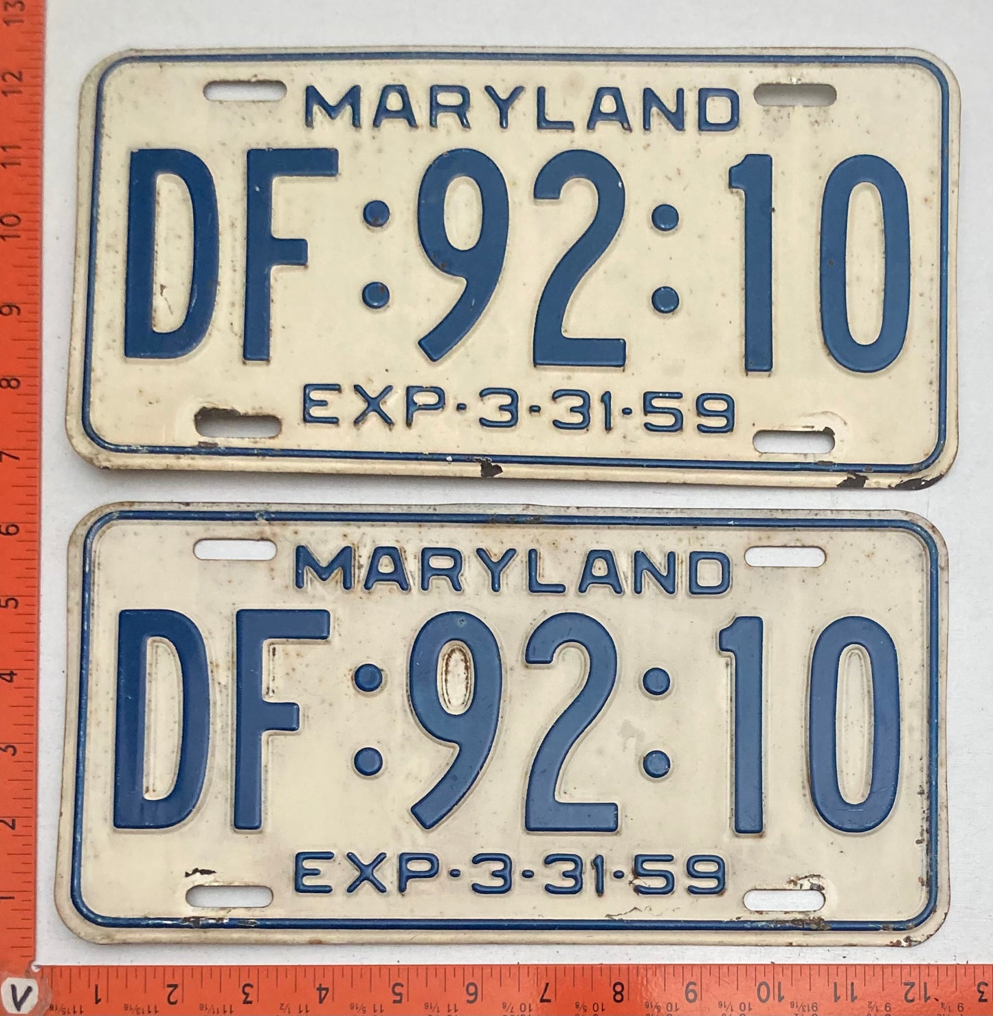 1959 Maryland #DF:92:10 Passenger License Plate (Pair)