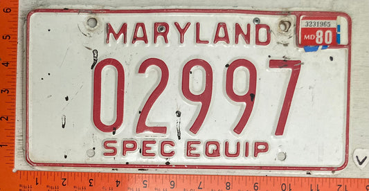 1980 Maryland #02997 Special Equipment License Plate