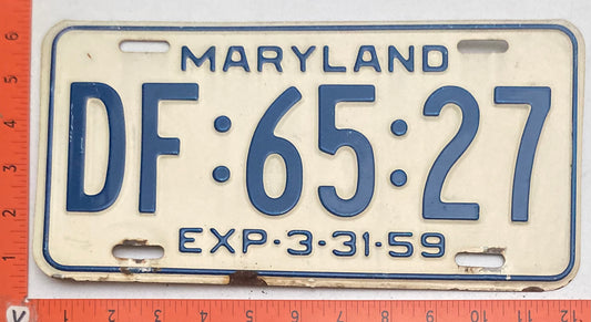 1959 Maryland #DF:65:27 Passenger License Plate