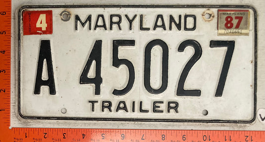 1987 Maryland #A 45027 Trailer License Plate