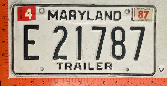1987 Maryland #E21787 Trailer License Plate