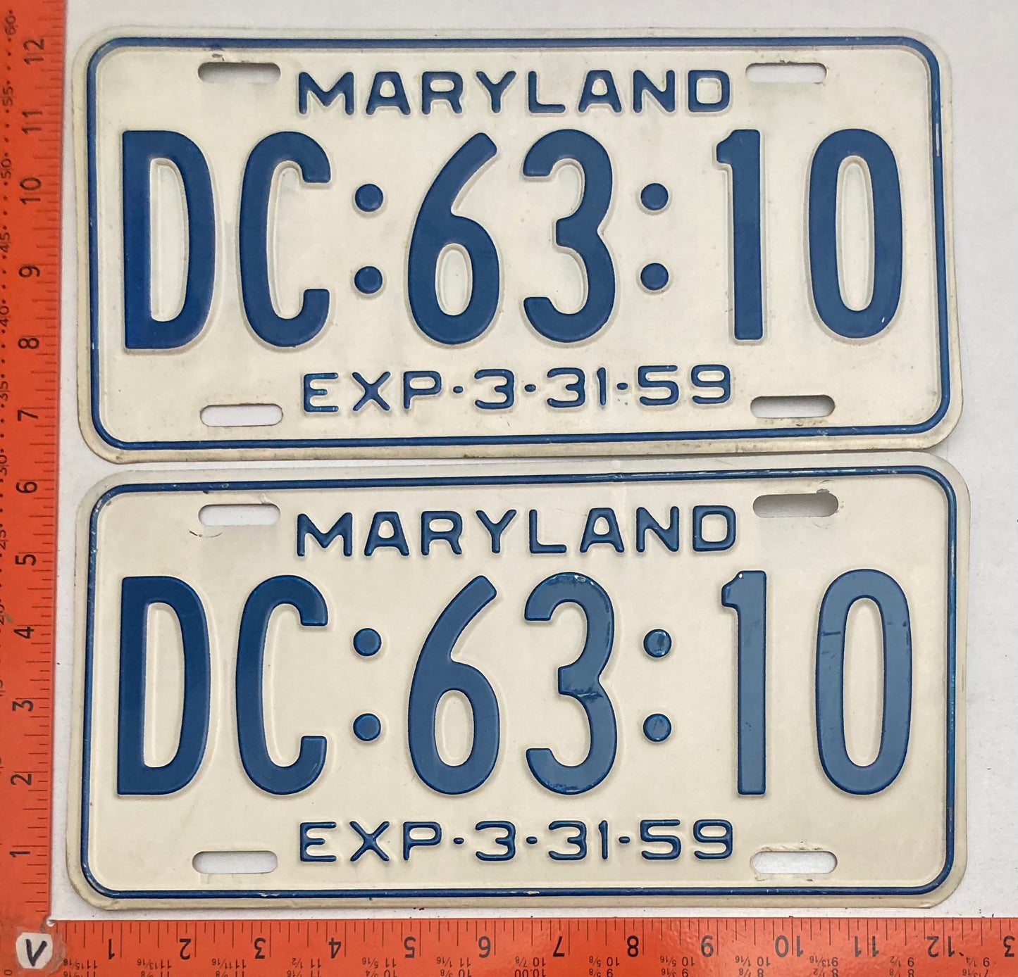 1959 Maryland #DC:63:10 Passenger License Plate (Pair)