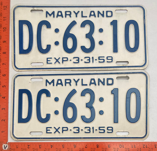 1959 Maryland #DC:63:10 Passenger License Plate (Pair)