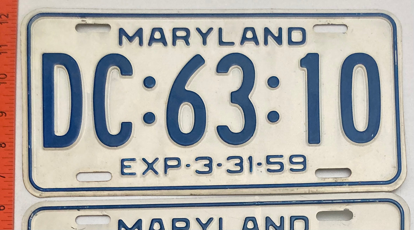 1959 Maryland #DC:63:10 Passenger License Plate (Pair)