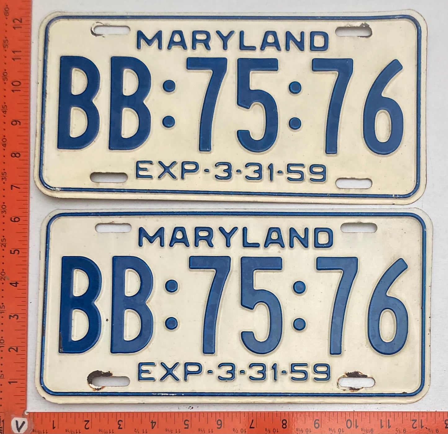 1959 Maryland #BB:75:76 Passenger License Plate (Pair)
