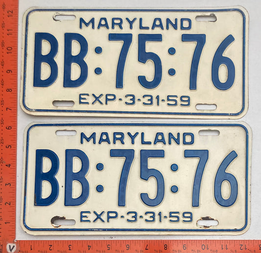 1959 Maryland #BB:75:76 Passenger License Plate (Pair)
