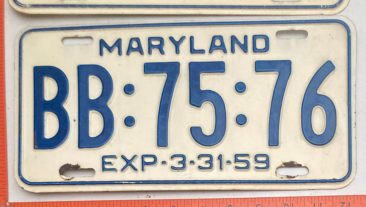 1959 Maryland #BB:75:76 Passenger License Plate (Pair)