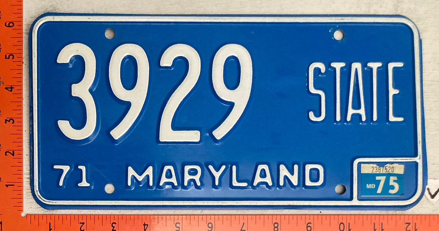 1975 Maryland #3929 State License Plate