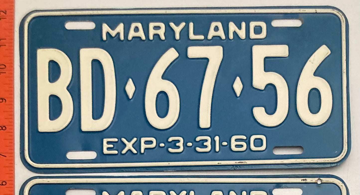 1960 Maryland #BD-67-56 Passenger License Plate PAIR