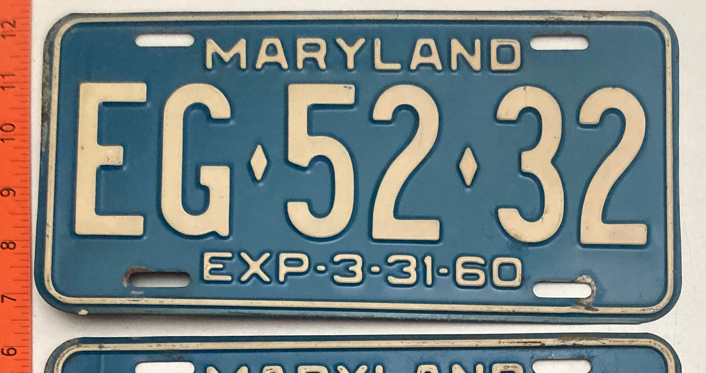 1960 Maryland #EG-52-32 Passenger License Plate PAIR