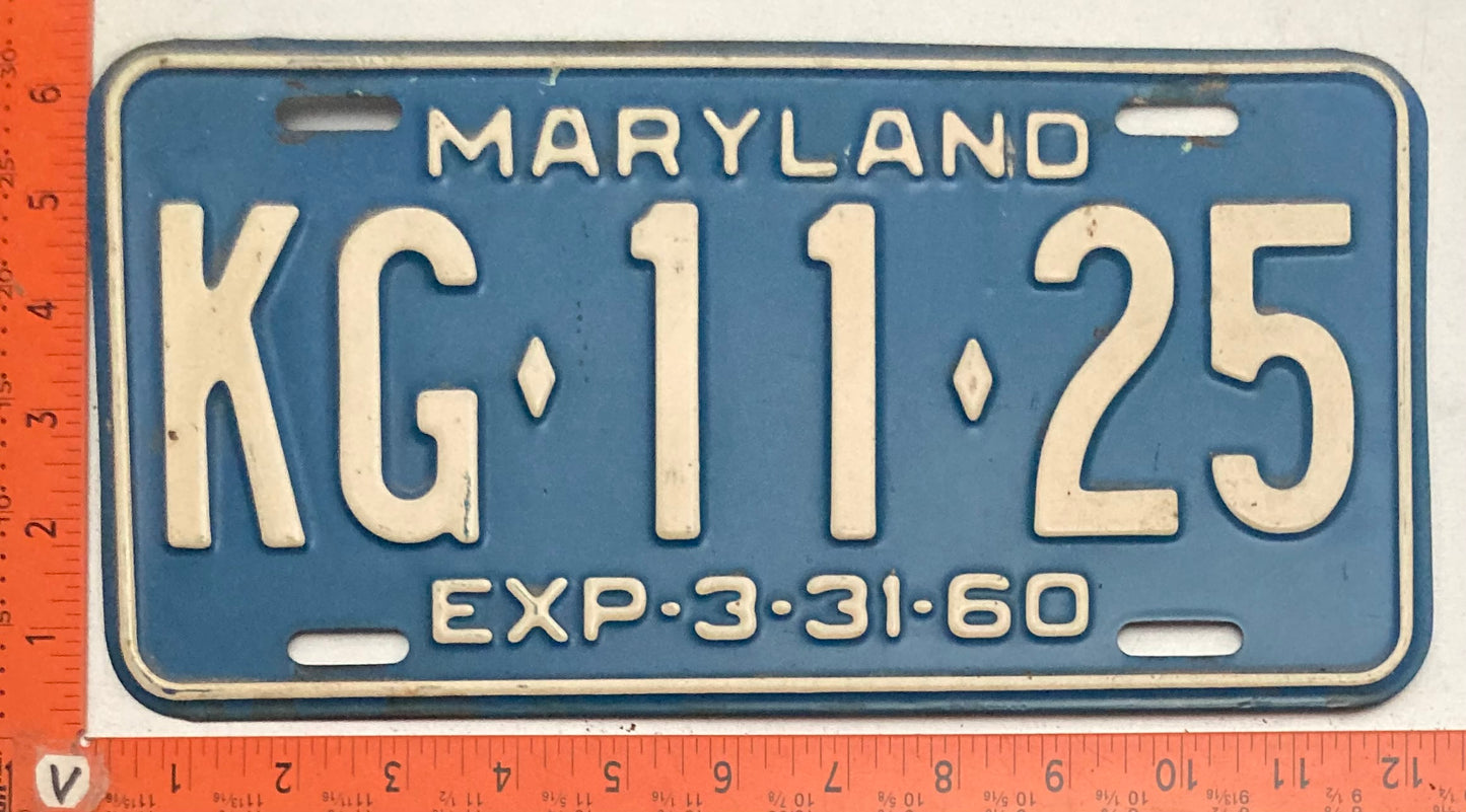 1960 Maryland #KG-11-25 Passenger License Plate